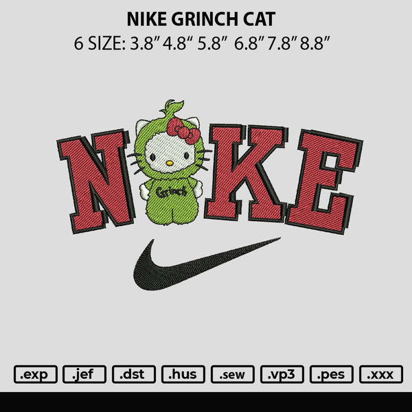 Nike Grinch Cat Embroidery File 6 sizes