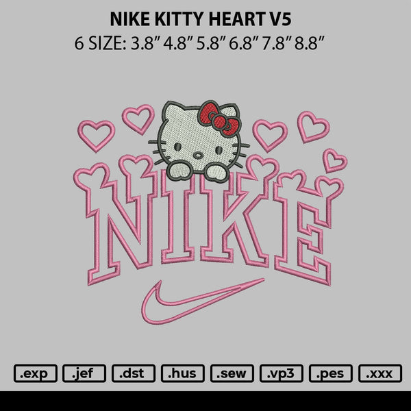 Nike Kitty Heart V5 Embroidery File 6 sizes