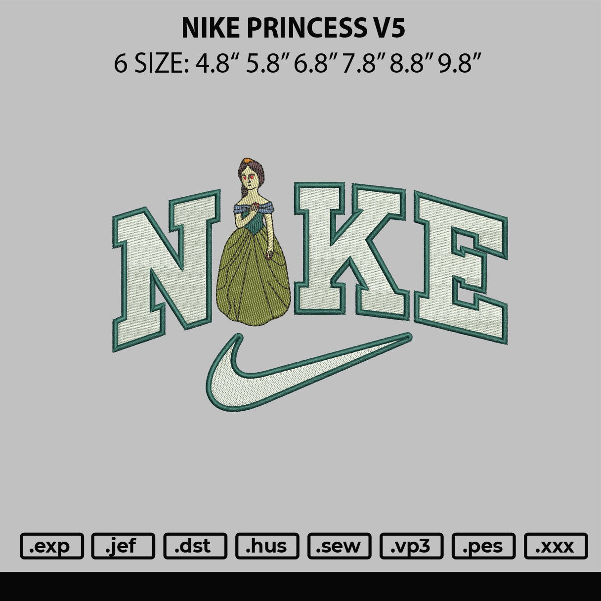Nike Princess Embroidery File 6 sizes â embrostudio