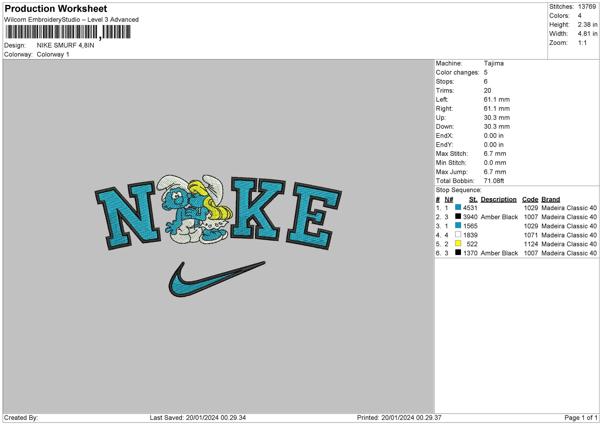 Nike Smurf Embroidery File 6 sizes – embrostudio