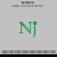 Nj Text 01 Embroidery File 6 sizes