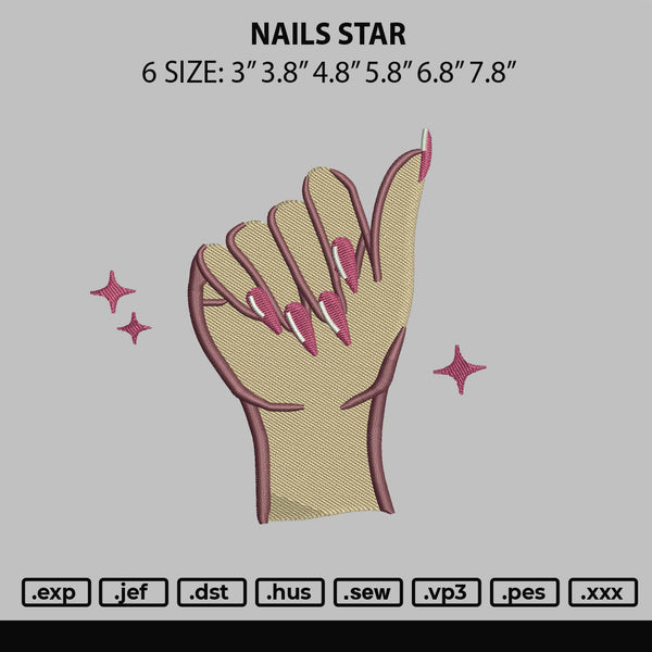 Nails Star Embroidery File 6 sizes