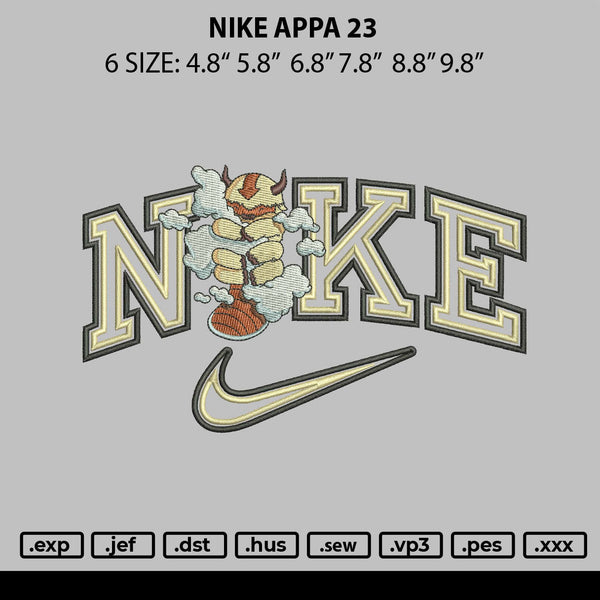 Nike Appa 23 Embroidery File 6 sizes