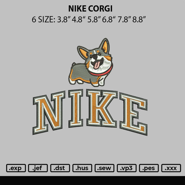 Nike Corgi Embroidery File 6 sizes