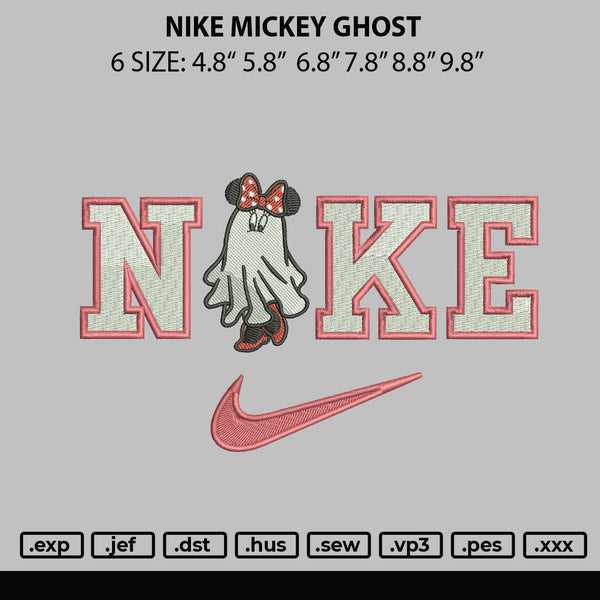 Nike Mickey Ghost Embroidery File 6 sizes