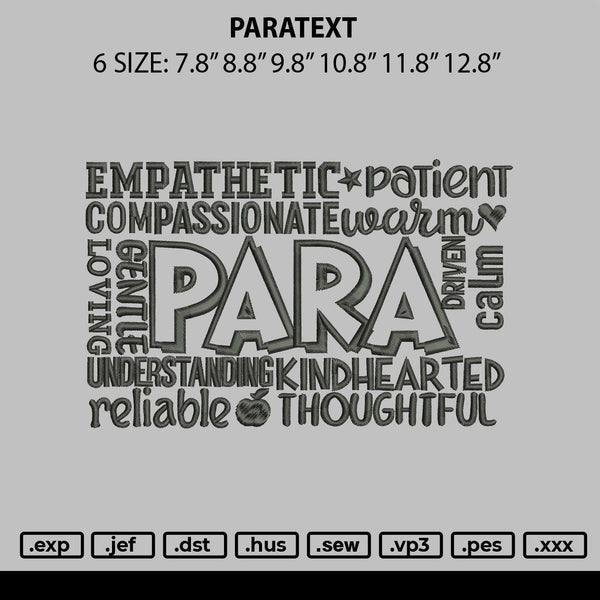 Paratext Embroidery File 6 sizes