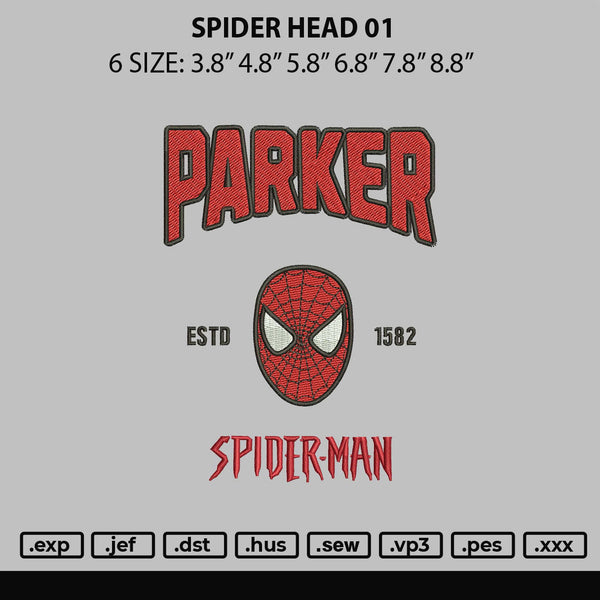 Spider Head 01 Embroidery File 6 sizes