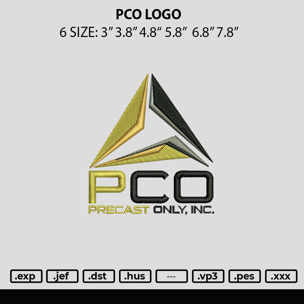 Pco Logo Embroidery File 6 sizes