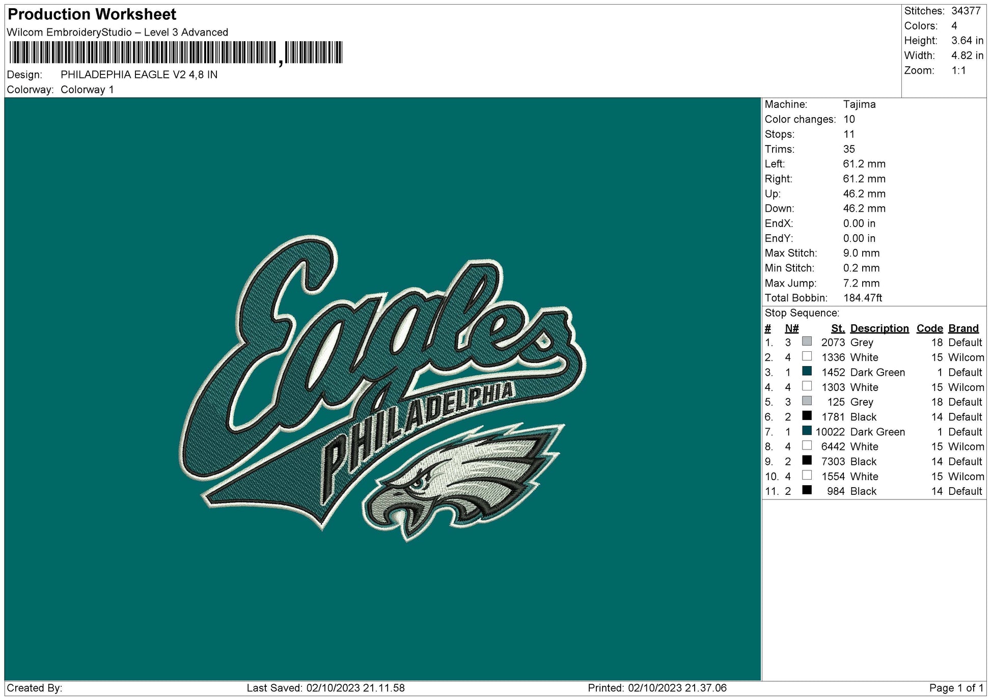 Phila Eagle V2 Embroidery File 6 sizes – embrostudio