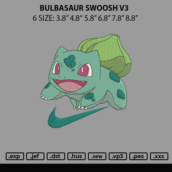 Bulbasaur Swoosh V3 Embroidery File 6 sizes