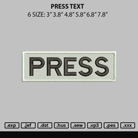 Press Text Embroidery File 6 sizes