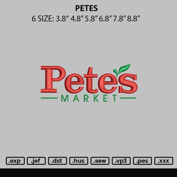 petes Embroidery File 6 sizes