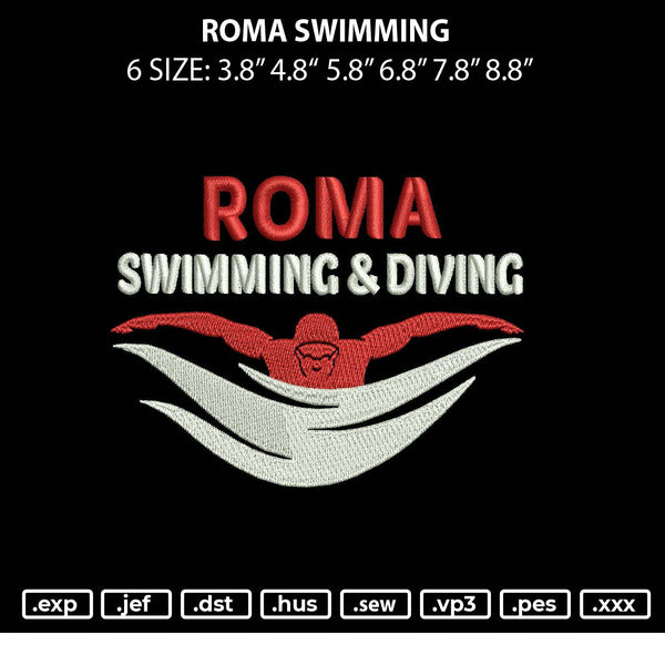 Roma Swimming Embroidery File 6 sizes