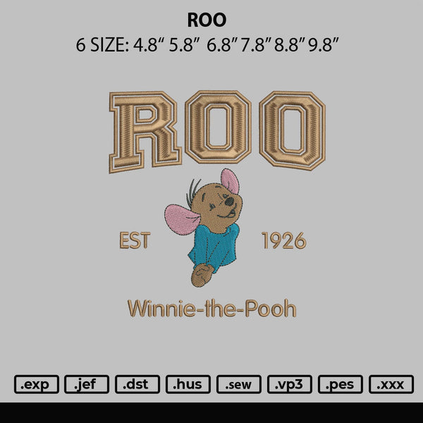 Roo Embroidery File 6 sizes