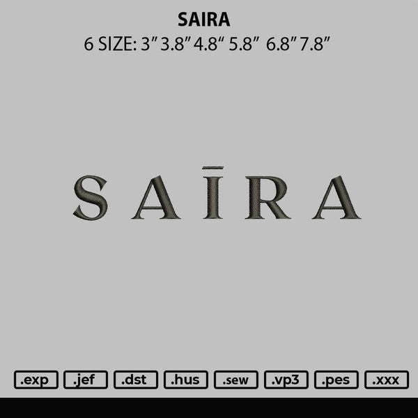 Saira Embroidery File 6 sizes