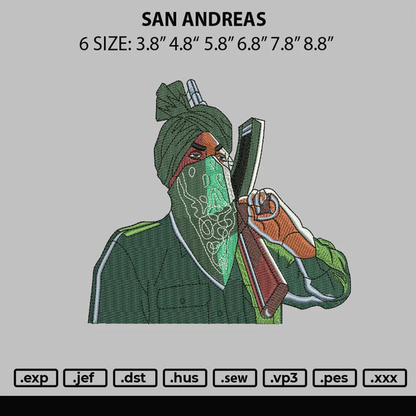 San Andreas Embroidery File 6 sizes