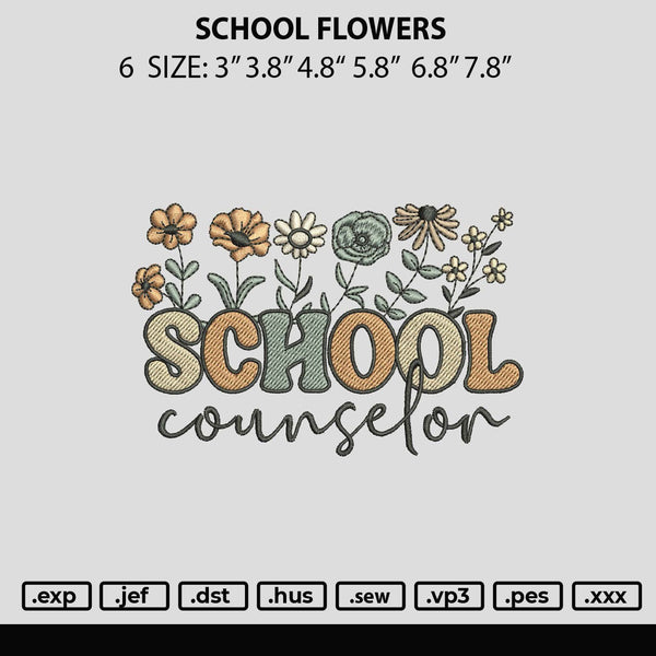 School Flowers Embroidery File 6 sizes