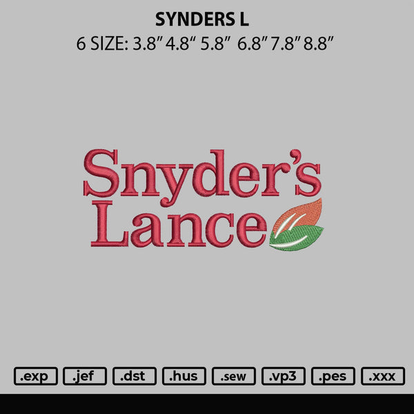 Synders L Embroidery File 6 sizes