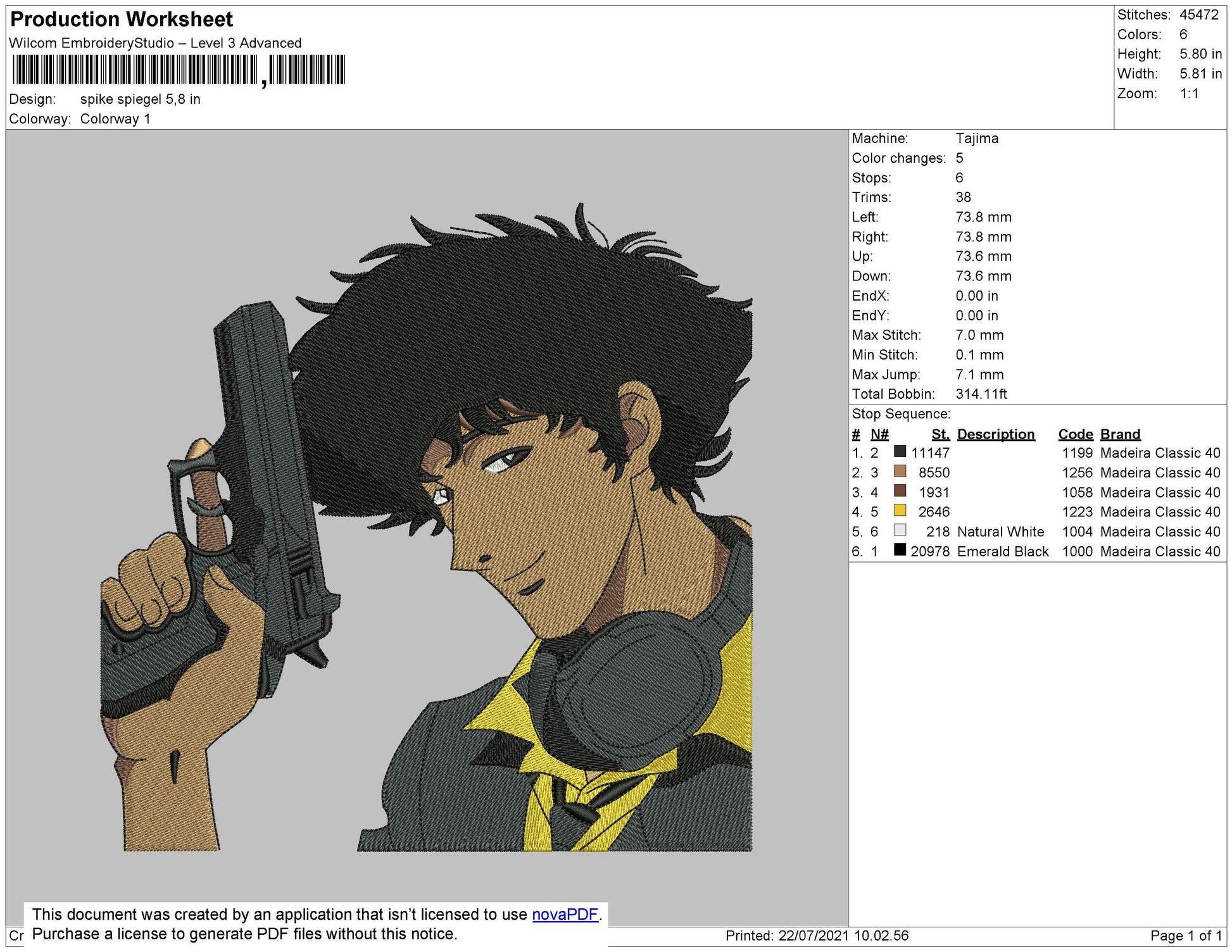 Spike Spiegel Embroidery embrostudio