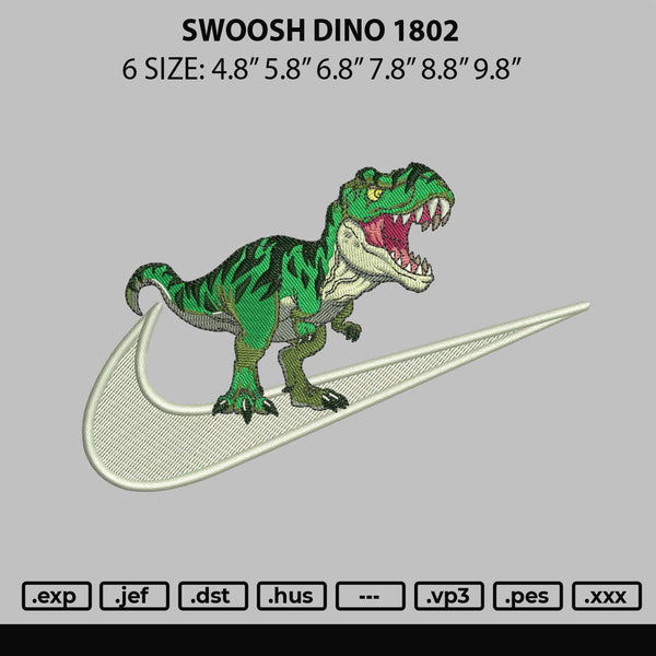 Swoosh Dino Embroidery File 6 sizes