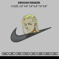 Swoosh Draken Embroidery File 6 sizes