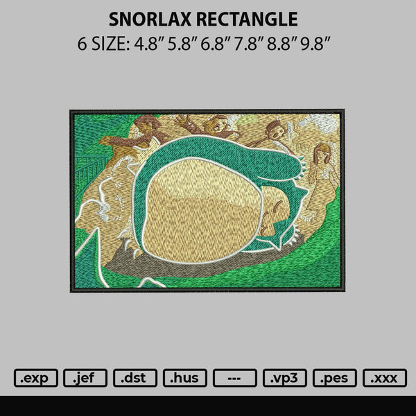 Snorlax Rectangle Embroidery File 6 sizes