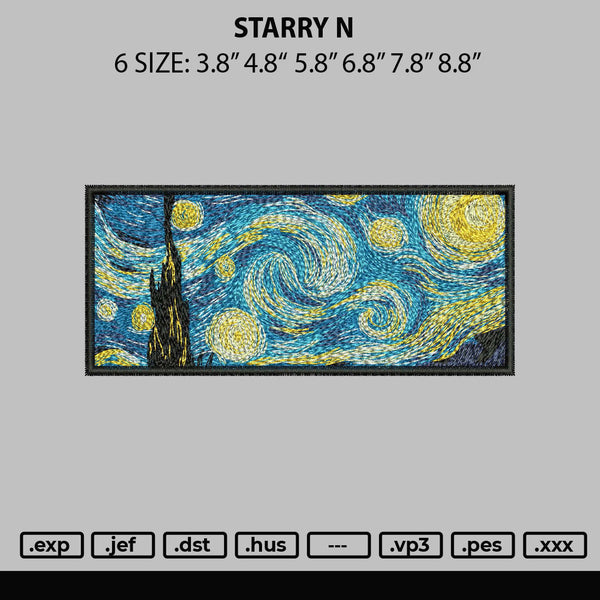 Starry N Embroidery File 6 sizes