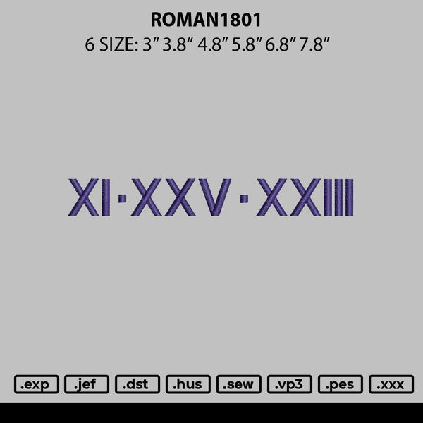 Roman1801 Embroidery File 6 sizes