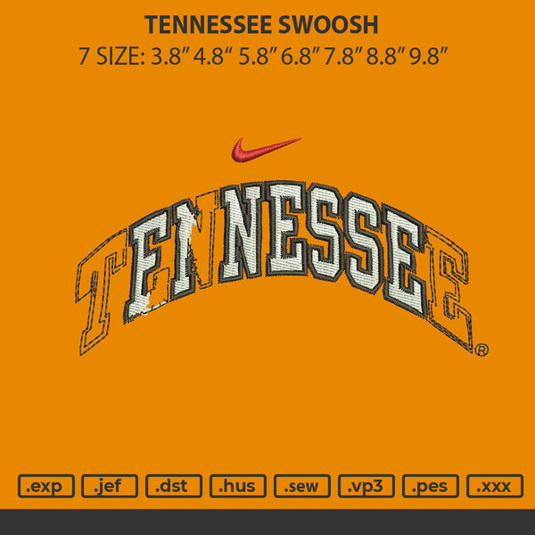 Tennessee Swoosh Embroidery File 6 sizes