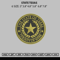 State Texas Embroidery File 6 sizes