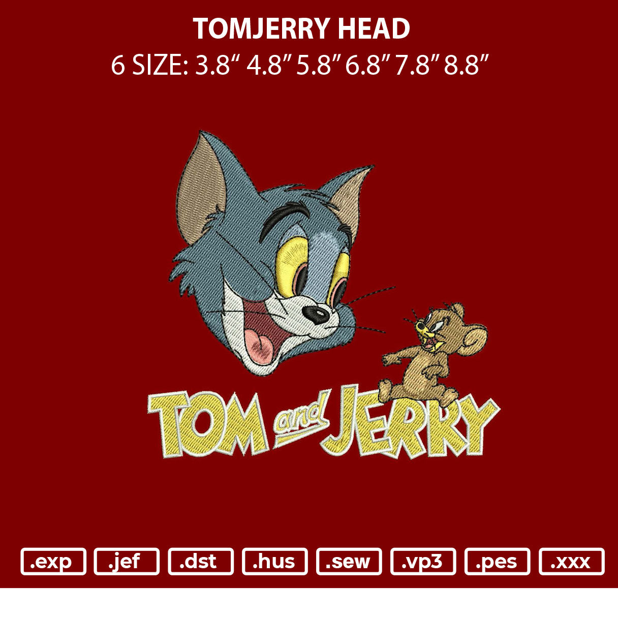 TOM JERRY Head Embroidery File 6 sizes embrostudio