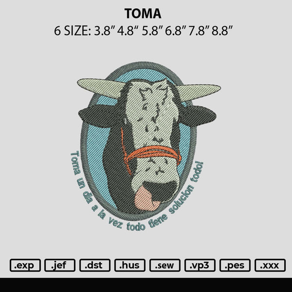 Toma Embroidery File 6 sizes