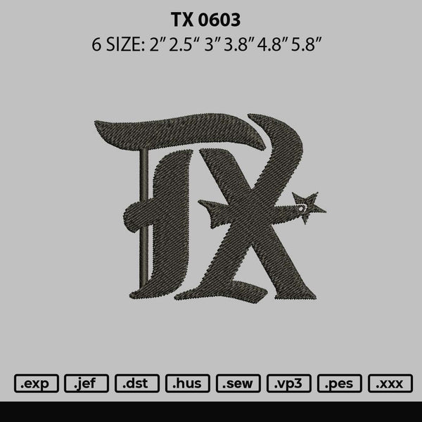 Tx 0603 Embroidery File 6 sizes