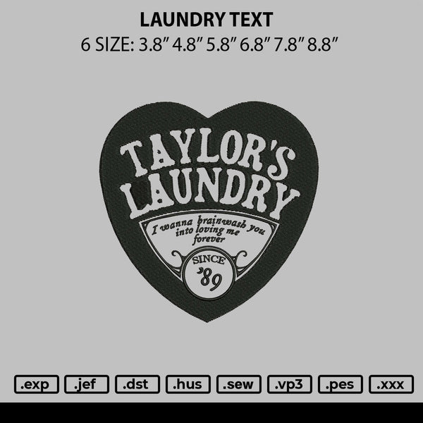 Laundry Text Embroidery File 6 sizes