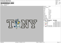 Tony Text Embroidery File 6 sizes