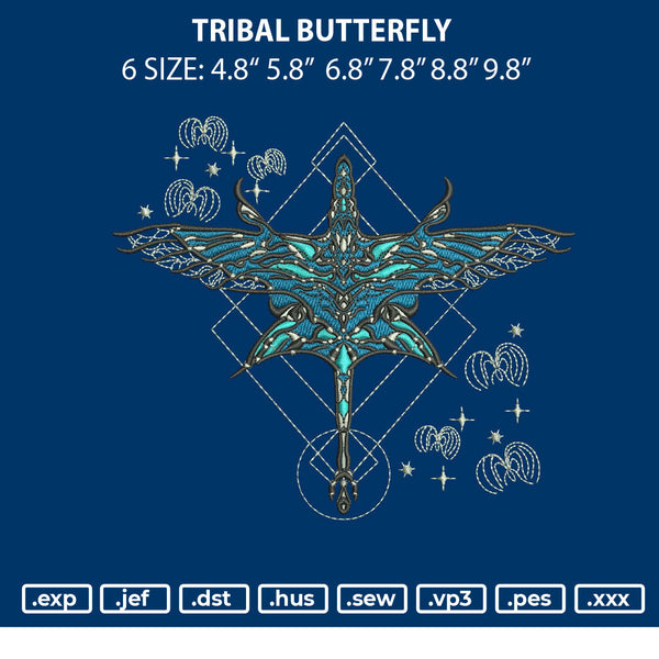 Tribal Butterfly Embroidery File 6 sizes