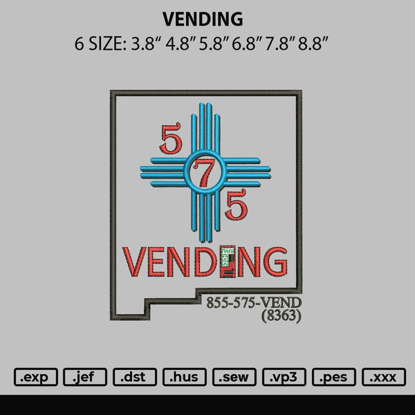 Vending Embroidery File 6 sizes