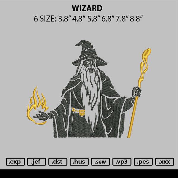 Wizard Embroidery File 6 sizes