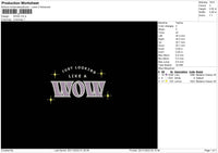 Wow Text Embroidery File 6 sizes