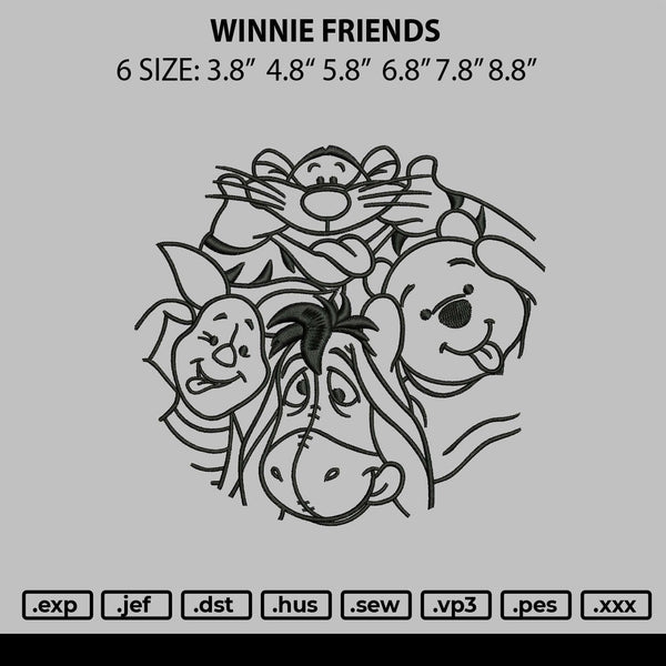 Winnie Friends Embroidery File  sizes