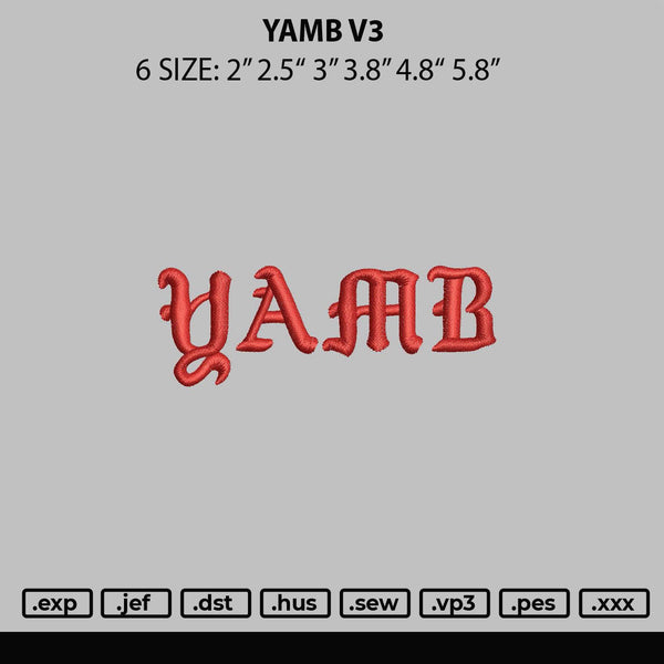 Yamb V3 Embroider File 6 sizes