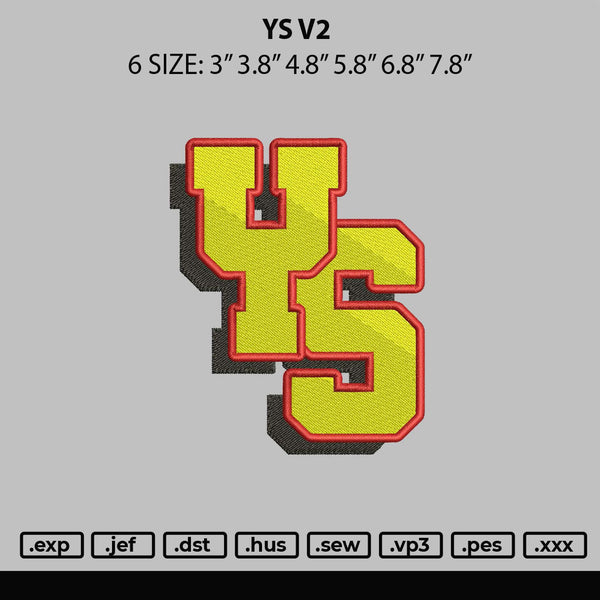 Ys V2 Embroidery File 6 sizes