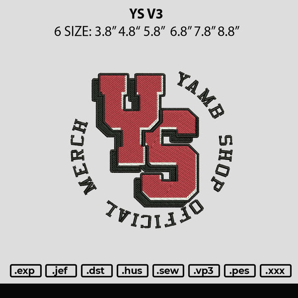 Ys V3 Embroidery File 6 sizes