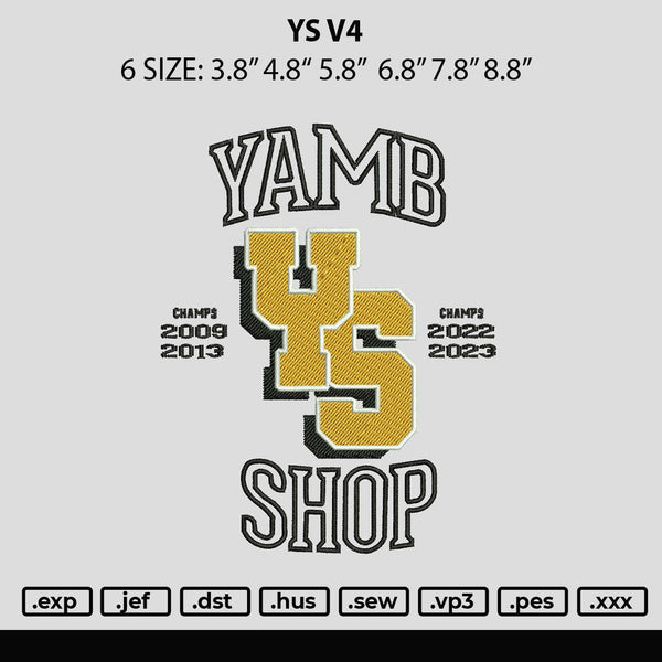 Ys V4 Embroidery File 6 sizes