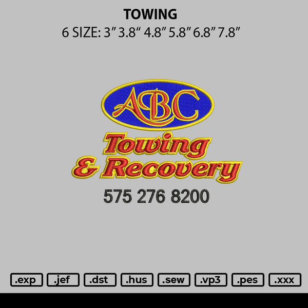 Towing Embroidery File 6 sizes