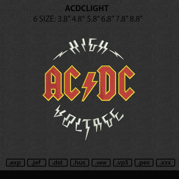 Acdclight Embroidery File 6 sizes