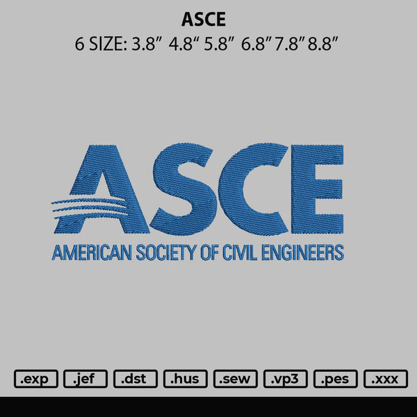 Asce Embroidery File 6 sizes