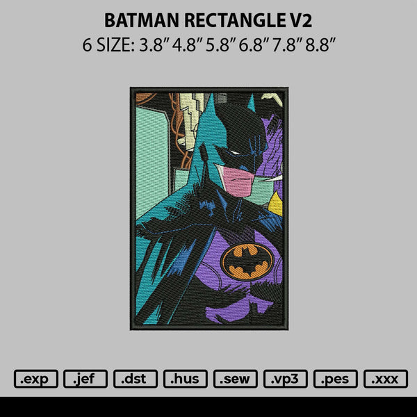 Batman Rectangle V2 Embroidery File 6 sizes