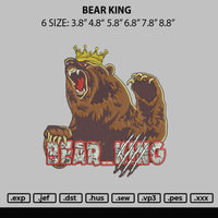 Bear King Embroidery File 6 sizes