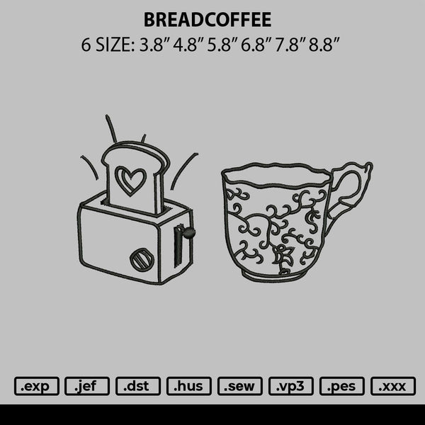 Breadcoffee Embroidery File 6 sizes